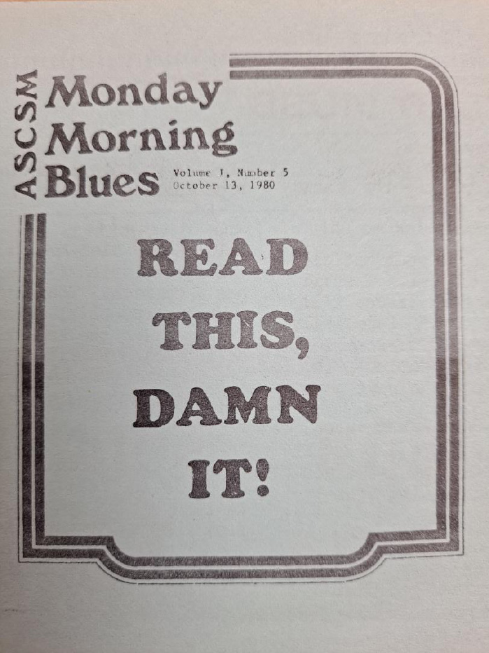 Covers from 1980s issues of student-produced Monday Morning Blues