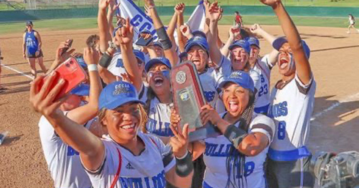 The Bulldogs celebrate their state tournament victory May 22, 2022 at Bakersfield College