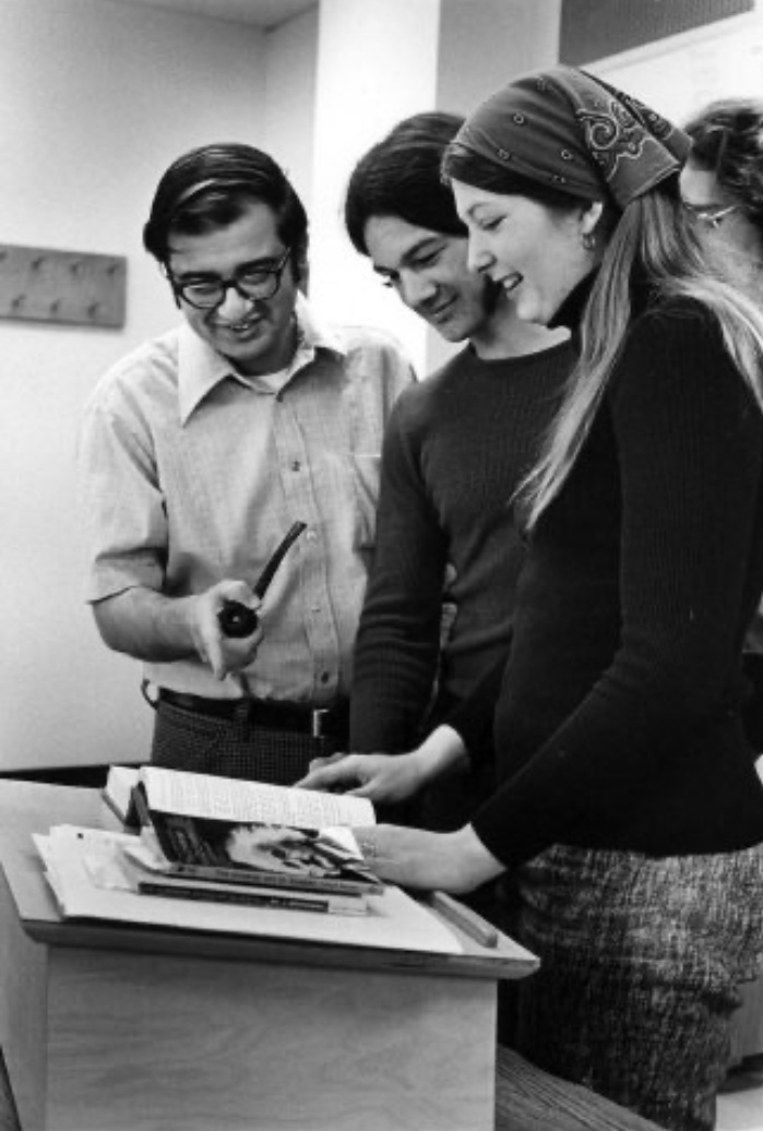 Gus Petropoulos, left, taught philosophy at Skyline College in the tobacco-permissive 1970s, then rose in district administration to become assistant chancellor for research and technology