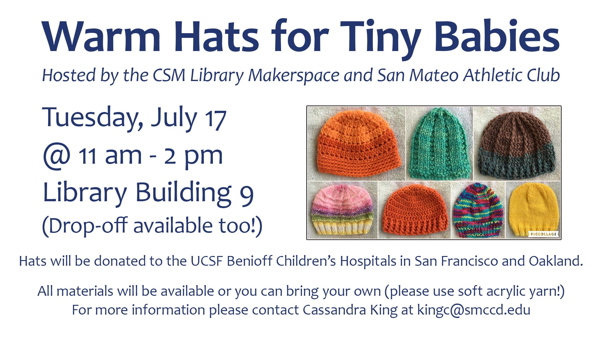 Tiny Hats for Small Babies Event sign
