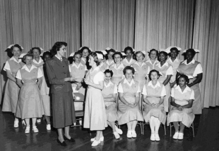 Nettle presides over CSM’s licensed vocational nurse capping ceremony in 1958