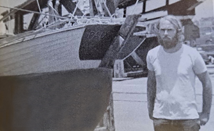 Venter with his 19-foot sailboat in San Diego’s Mission Bay harbor, shortly after graduating from CSM in 1972
