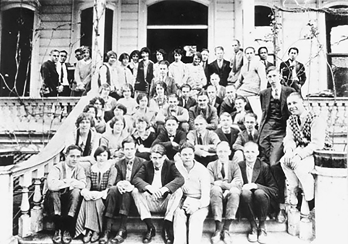 The San Mateo Junior College student body on the steps of the Kohl Mansion in 1924