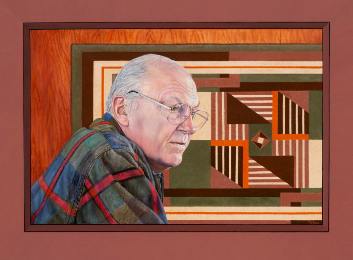 Portrait of mathematics professor Bill Rundberg by physics/astronomy Professor Mohsen Janatpour, 2008. Oil on canvas, 36” x 48”