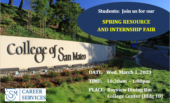 photo of CSM campus with resource fair date and time