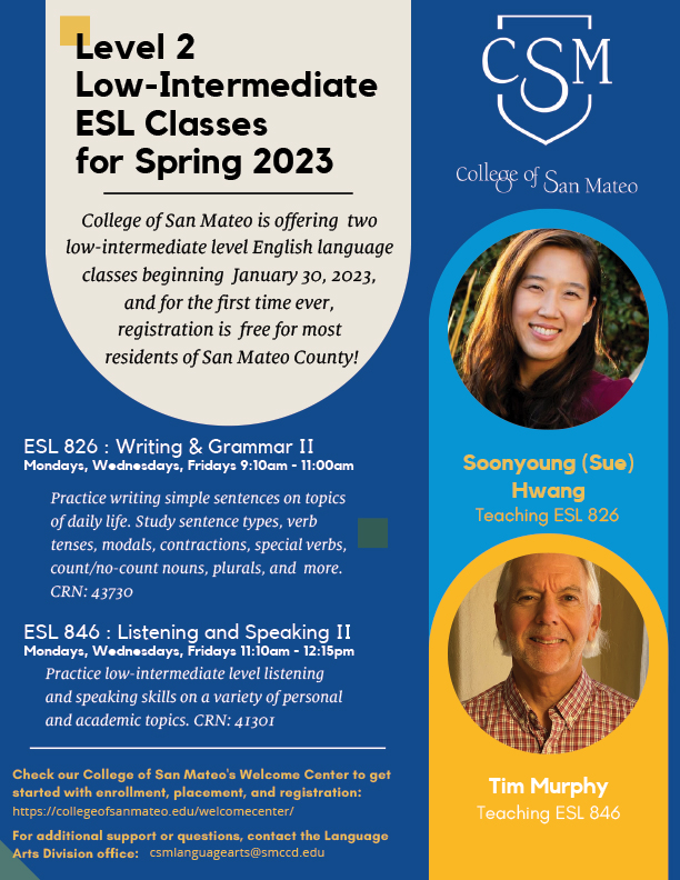 Spring 2023 ESL Level 2 Classes