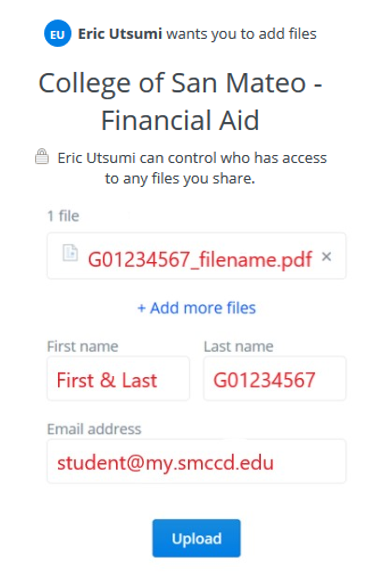 Financial Aid Dropbox Example